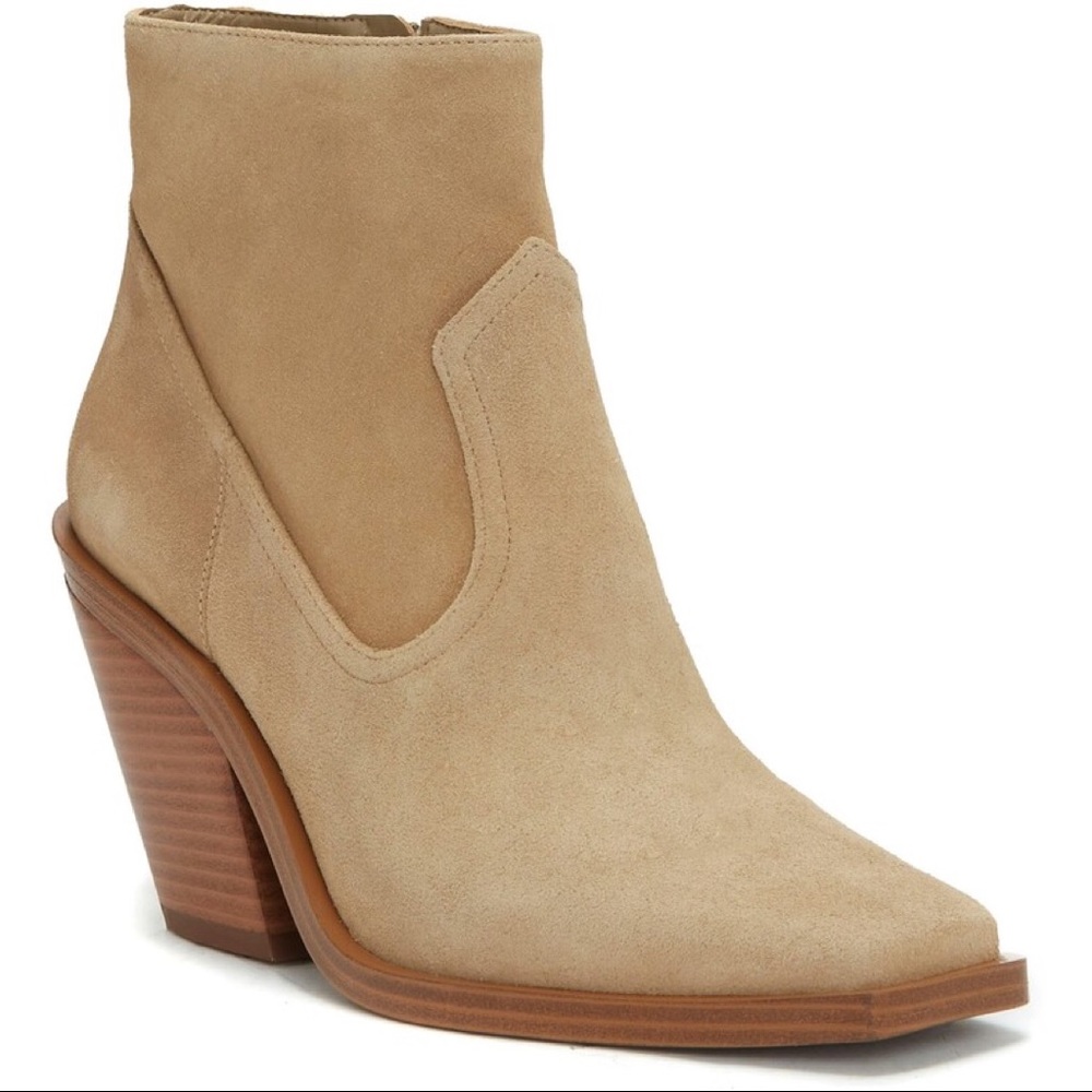 NIB Vince Camuto Amtinda Square Toe Block Heel Leather Bootie Tortilla 9M - Picture 13 of 13